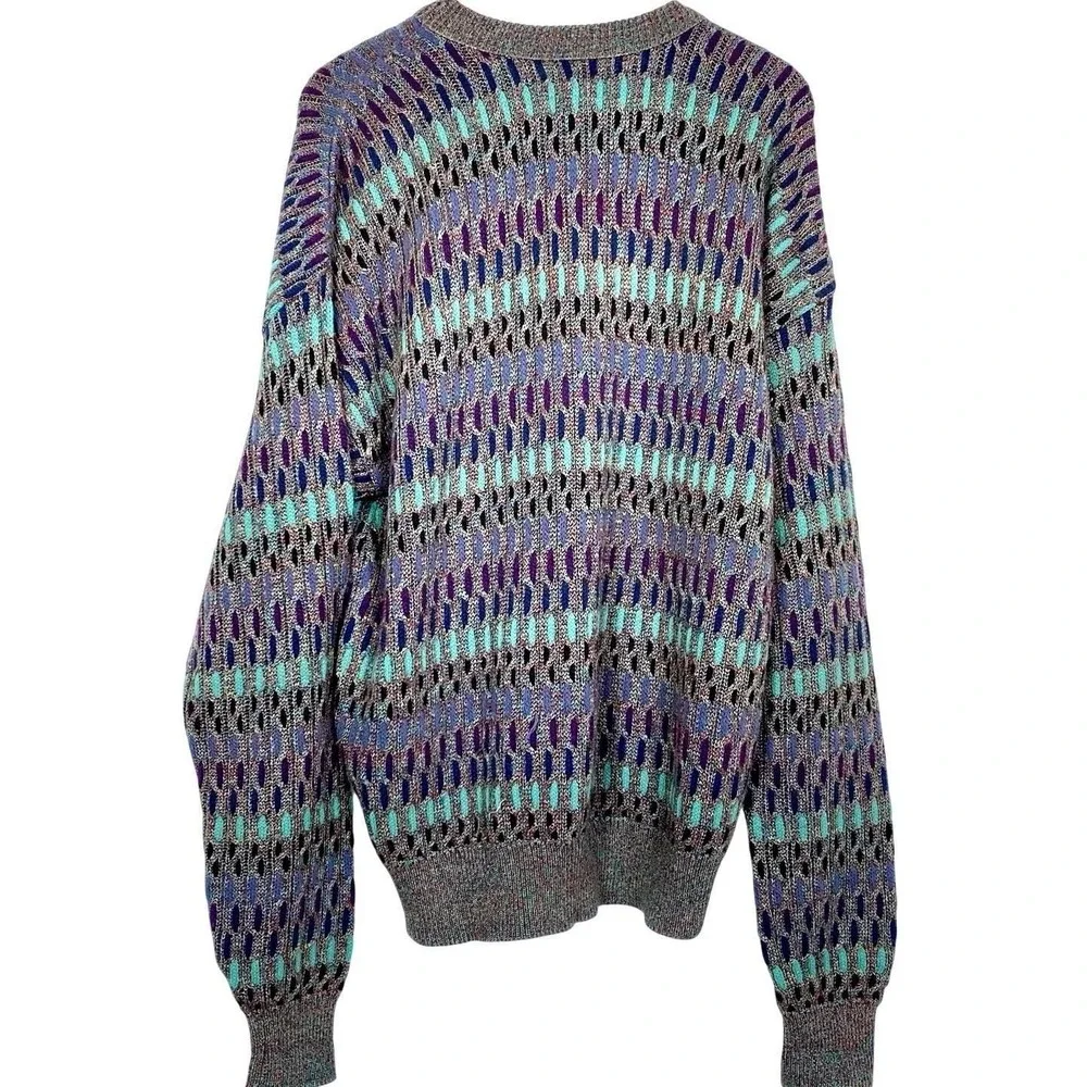Vtg Lavane Sweater Mens XL Mercerized 3D Geometric Knit 90s Coogi Retro Crewneck